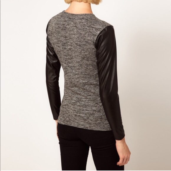 ASOS Faux Leather Sleeve Heather Gray Top A203 - Picture 3 of 8